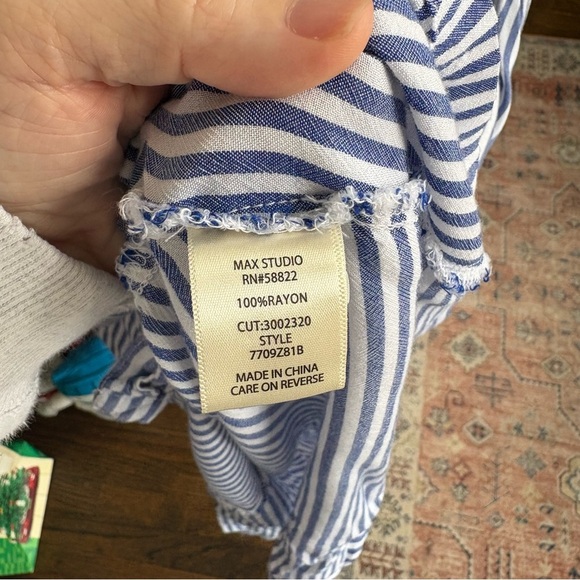 Max Studio Blue and White Striped Button Down Tunic Shirt - Picture 5 of 8
